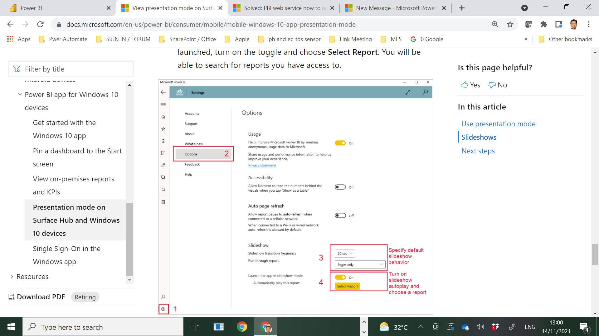 how to go to presentation mode in power bi