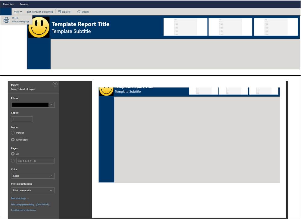 Comparison:  Report Server view on top.  Print preview shows cut-off top of the report image (which does match actual printed outcome)
