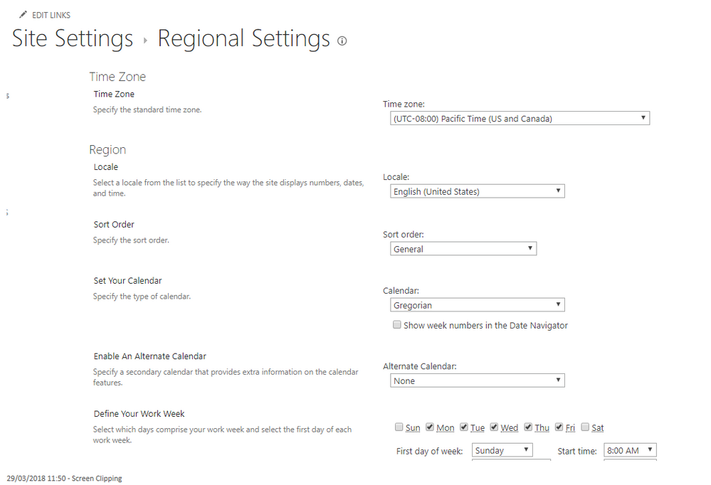 Sharepoint regional settings